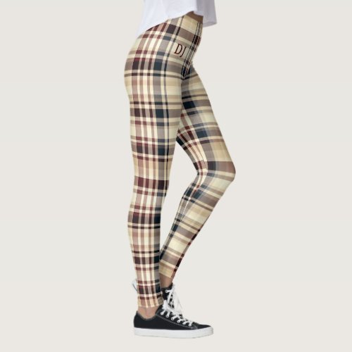 Beige Plaid Classic Checkered Pattern Chic Leggings