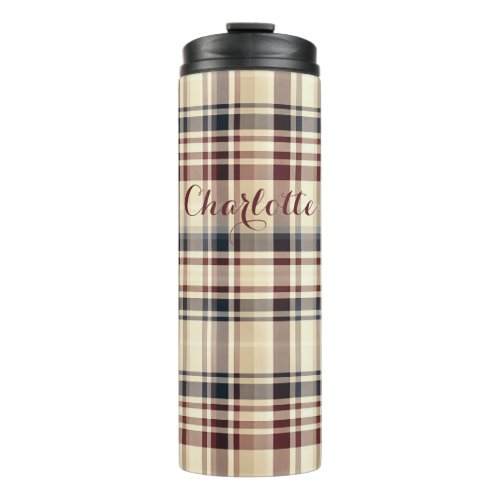 Beige Plaid Classic Checkered Pattern Thermal Tumbler