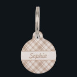 Beige Plaid Pattern & Custom Pet Name And Number Pet ID Tag<br><div class="desc">Lovely beige plaid / tartan pattern. The front has a personalizable text area for the name of the pet and on the back there is another personalizable text area for a phone number.</div>