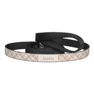 Beige Plaid Pattern With Custom Pet Name Leash