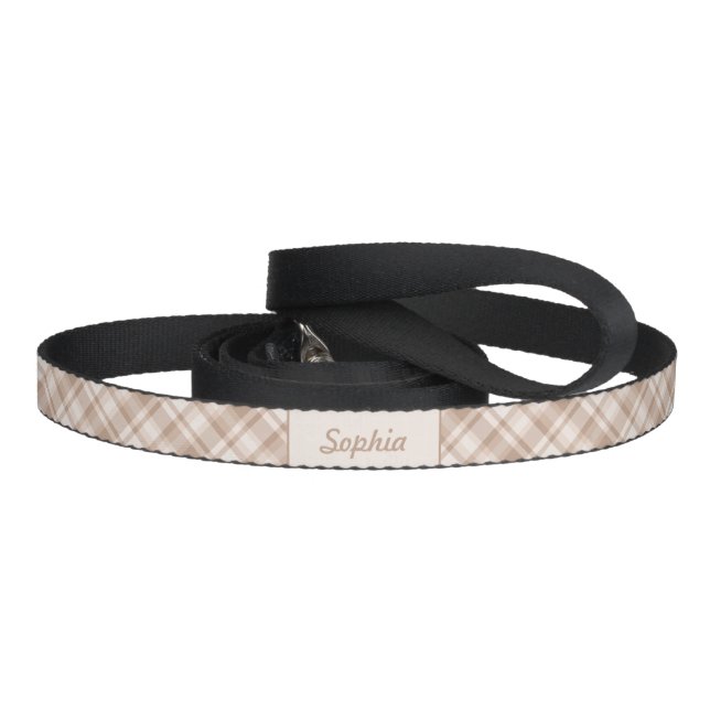 Beige Plaid Pattern With Custom Pet Name Leash (Handle)