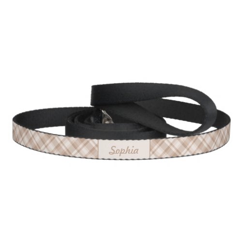 Beige Plaid Pattern With Custom Pet Name Pet Leash