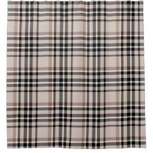 Beige Plaid Shower Curtain
