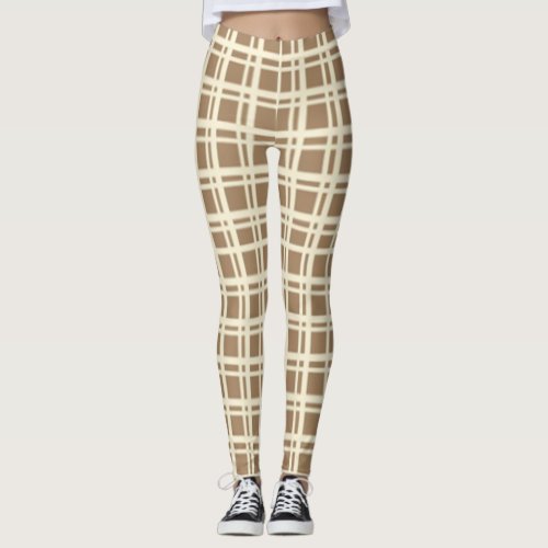 Beige Plaid Tartan Checkered Pattern  Leggings