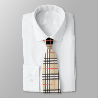 Beige Plaid Tartan Checkered Pattern Plaid Pattern Neck Tie