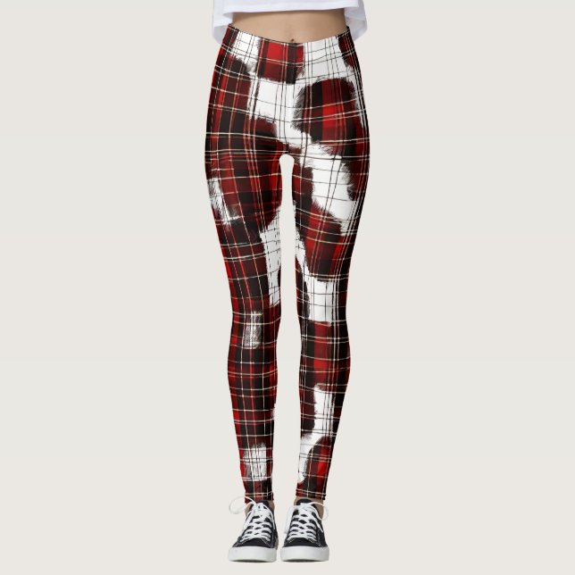 Beige Plaid Tartan Pattern  Leggings (Front)