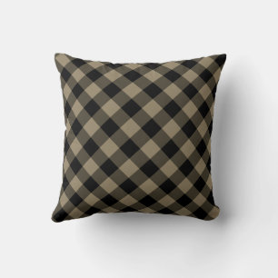 Beige Plaid Throw Pillow