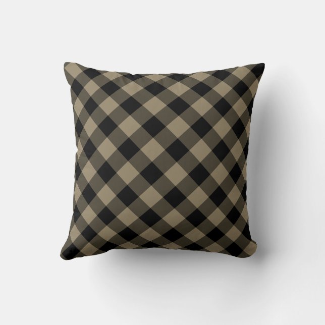 Beige Plaid Throw Pillow (Back)