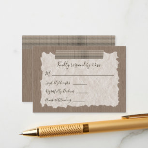 Beige Plaid, Wood Bar Mitzvah RSVP Card