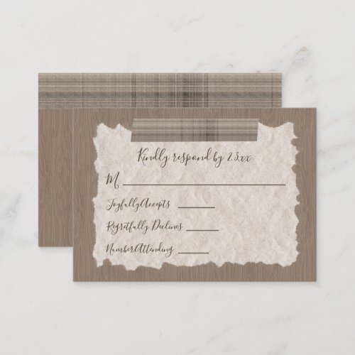 Beige Plaid Wood Bar Mitzvah RSVP Card