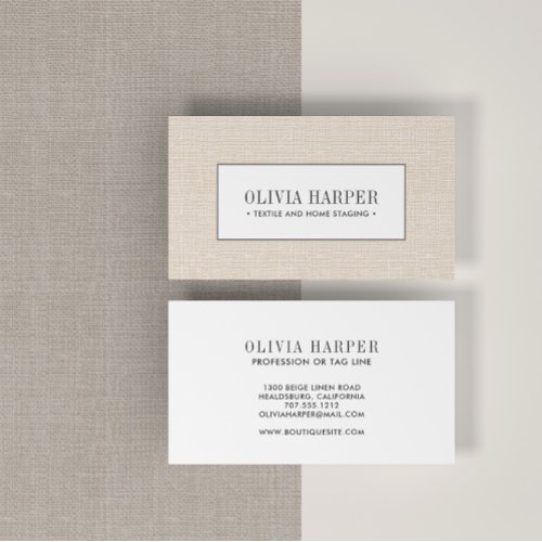 Beige  Plain Elegant Linen Look Professional Business Card