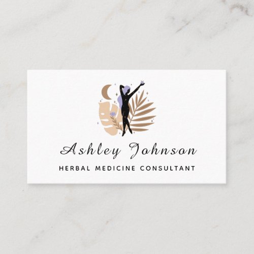 Beige Plant Mystic Girl Herbal Medicine Consultant Business Card