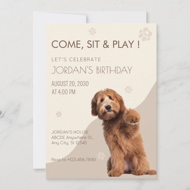 Beige Playful Dog birthday Invitation (Front)