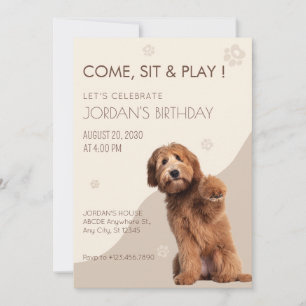 Beige Playful Dog birthday Invitation