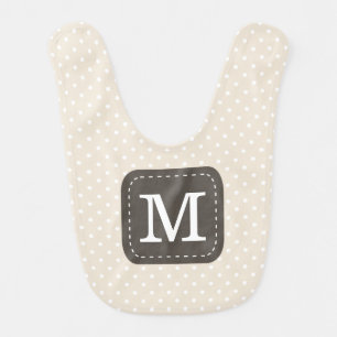 Beige Polka Dot Pattern with Personalized Monogram Baby Bib