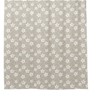Beige polka dot retro with stars and flowers  shower curtain
