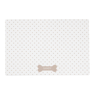 Beige Polka Dots And Dog Bone With Custom Name Placemat