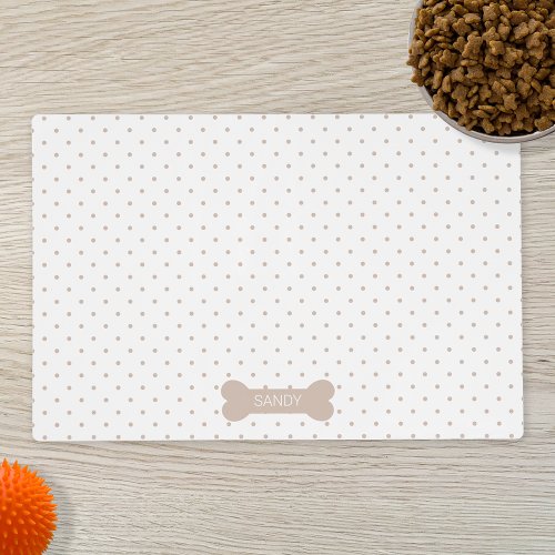 Beige Polka Dots And Dog Bone With Custom Name Placemat