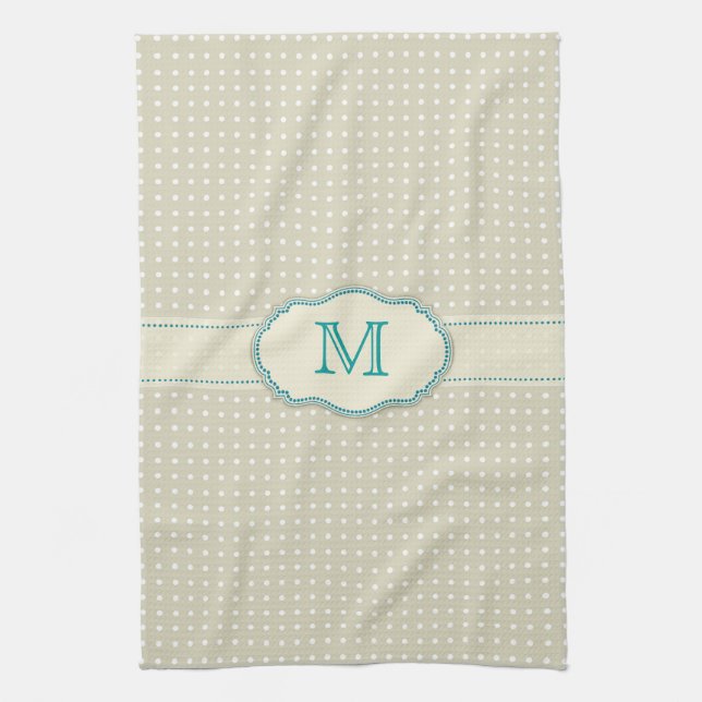 Beige Polkadot Pattern-Monogram Kitchen Towel (Vertical)