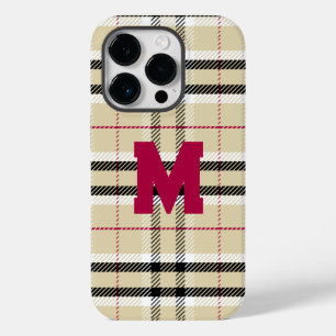 Beige Preppy Plaid Fashion Monogram Personalized Case-Mate iPhone 14 Pro Case