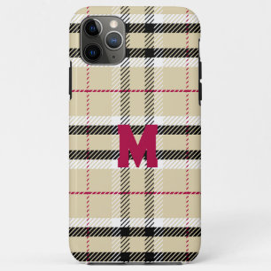 Beige Preppy Plaid Fashion Monogram Personalized iPhone 11 Pro Max Case