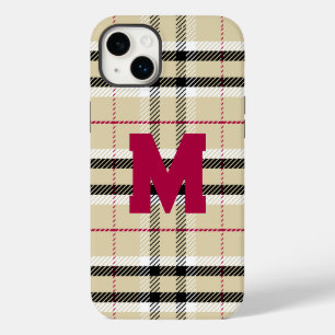 Beige Preppy Plaid Fashion Monogram Personalized Case-Mate iPhone 14 Plus Case