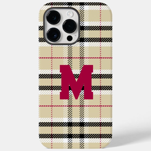 Beige Preppy Plaid Fashion Monogram Personalized Case-Mate iPhone Case (Back)