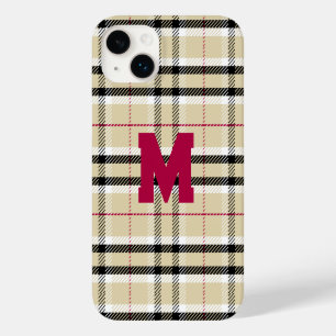 Beige Preppy Plaid Fashion Monogram Personalized Case-Mate iPhone 14 Plus Case