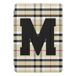 Beige Preppy Plaid Fashion Monogram Personalized iPad Pro Cover