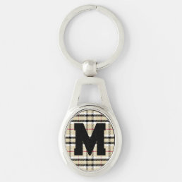 Beige Preppy Plaid Fashion Monogram Personalized Keychain