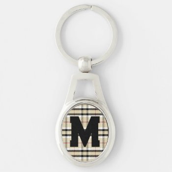 Beige Preppy Plaid Fashion Monogram Personalized Keychain by freshpaperie at Zazzle