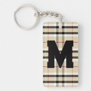 Beige Preppy Plaid Fashion Monogram Personalized Keychain