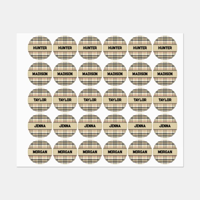 Beige Preppy Plaid Fashion Monogram Personalized Labels (Sheet)