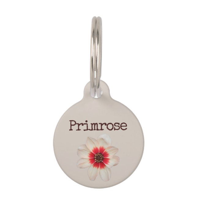 Beige Primrose Flower Pet ID Tag (Front)