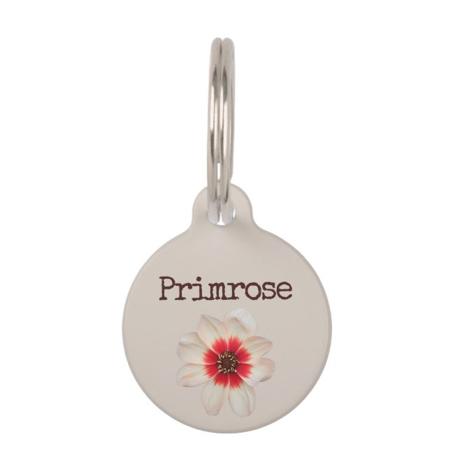 Beige Primrose Flower Pet ID Tag