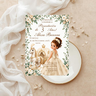 Beige princess 3rd birthday presentation invitation