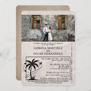 Beige Puerta Vallarta Passport Wedding Invitation