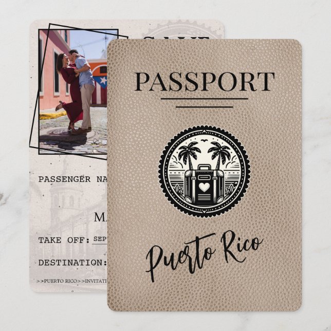 Beige Puerto Rico Passport Save The Date (Front/Back)