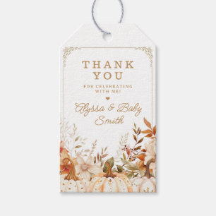 Beige Pumpkin and Flowers Baby Shower Favor Gift Tags