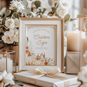 Beige Pumpkin and Flowers Baby Shower Table Signs