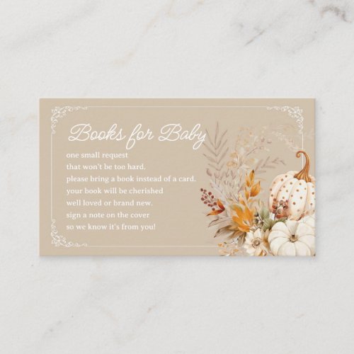 Beige Pumpkin Gender Neutral Book Request Enclosure Card