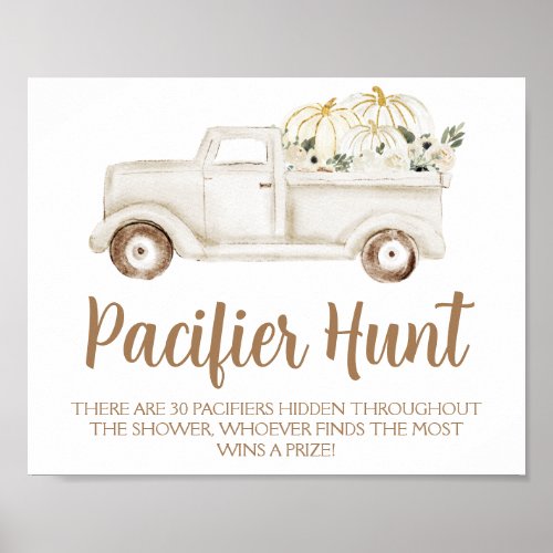 Beige Pumpkin Pacifier Hunt Baby Shower Game Poster