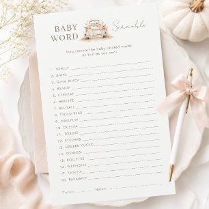 Beige Pumpkin Truck Baby Shower Word Scramble Game