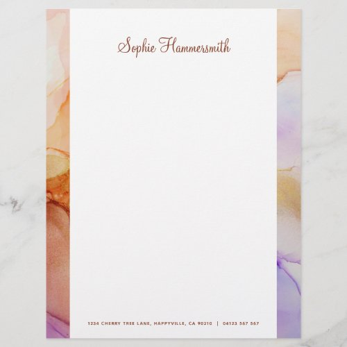 Beige Purple Abstract Named Stationery Paper