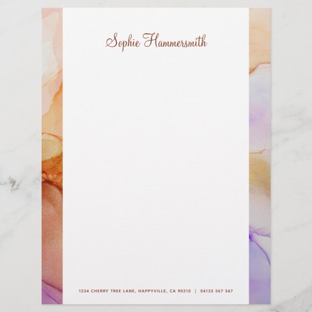 Beige Purple Abstract Named Stationery Paper (Front)