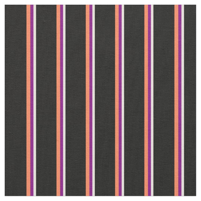 Beige, Purple, Coral & Black Lines Fabric (Close Up)
