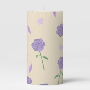 Beige Purple Floral Rustic Boho Botanical Wedding  Pillar Candle