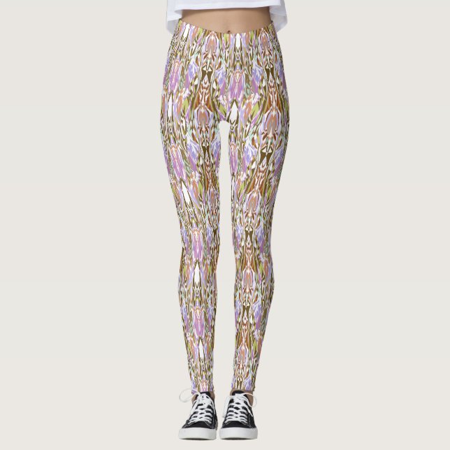Beige/Purple Multi-Color Women's Leggings (Front)