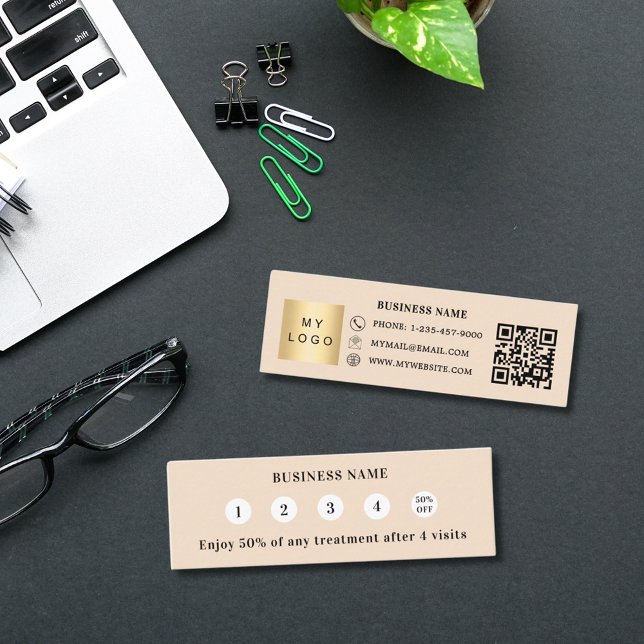Beige Qr code business logo Loyalty Card (Creator Uploaded)