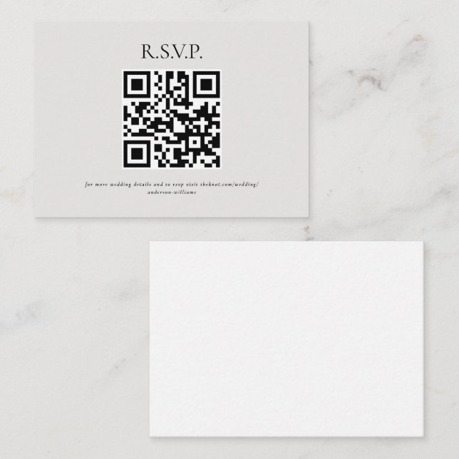 Beige QR Code Contemporary Wedding RSVP Enclosure Card (Front/Back)
